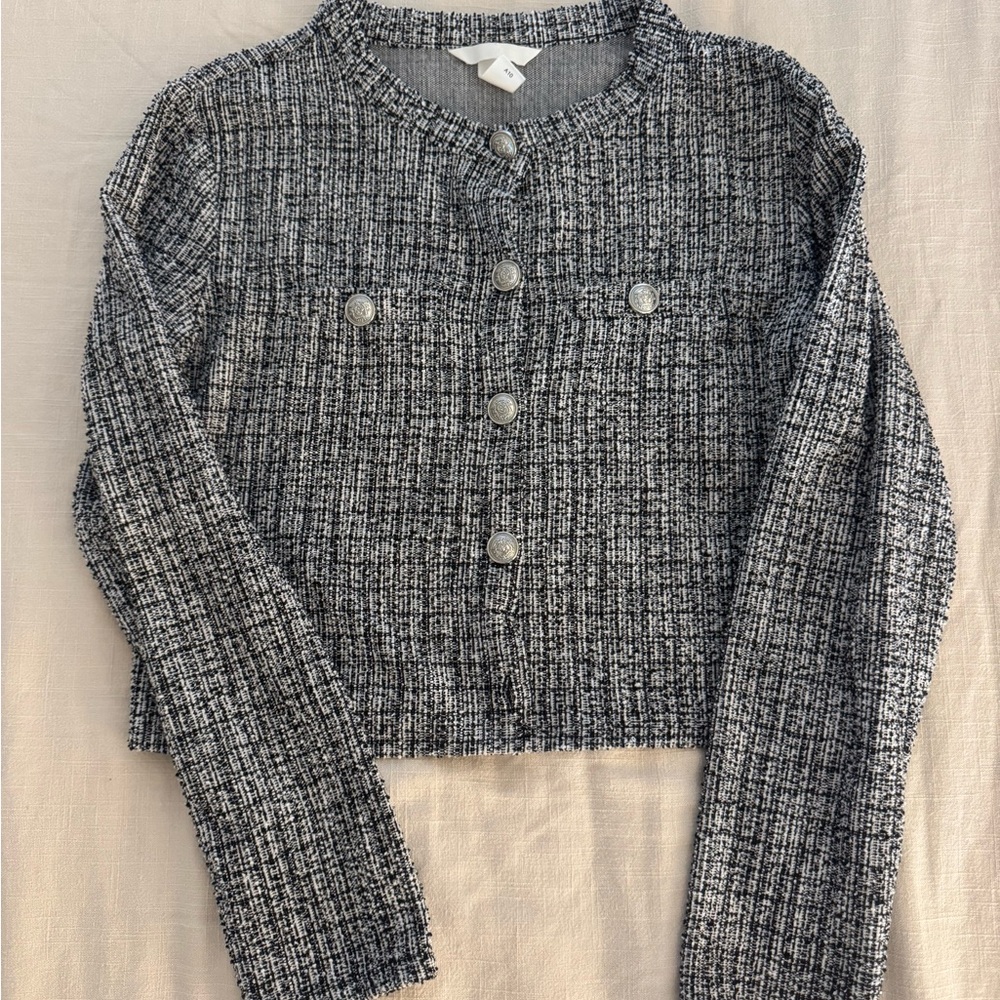 H&M Black and White Tweed-Look Top